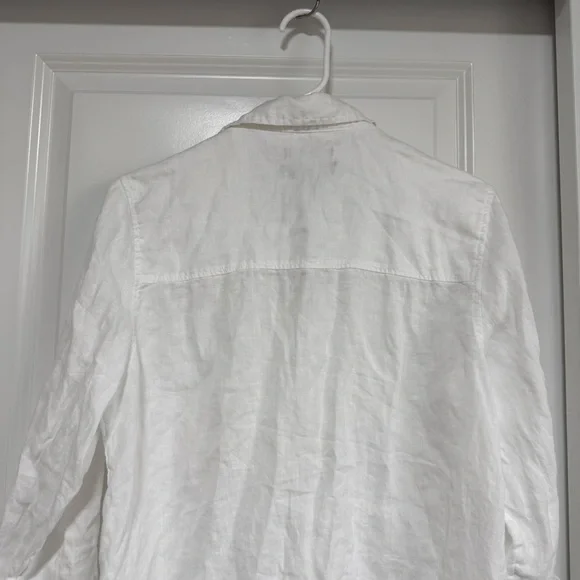 Tahari White Linen Shirt Button Down Top Womens S - Picture 7 of 8